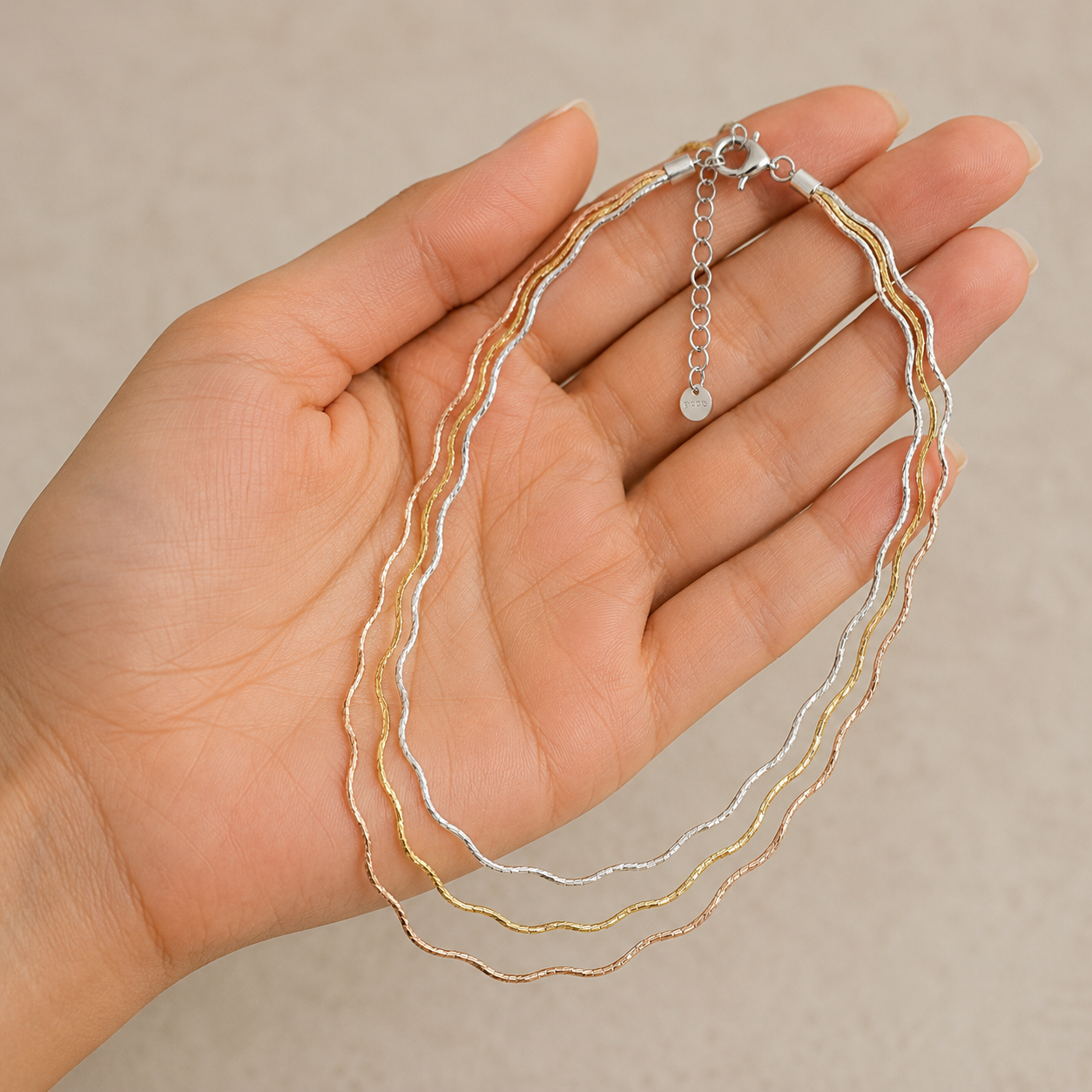 Three Tone Wavy Necklace | 925 Silver