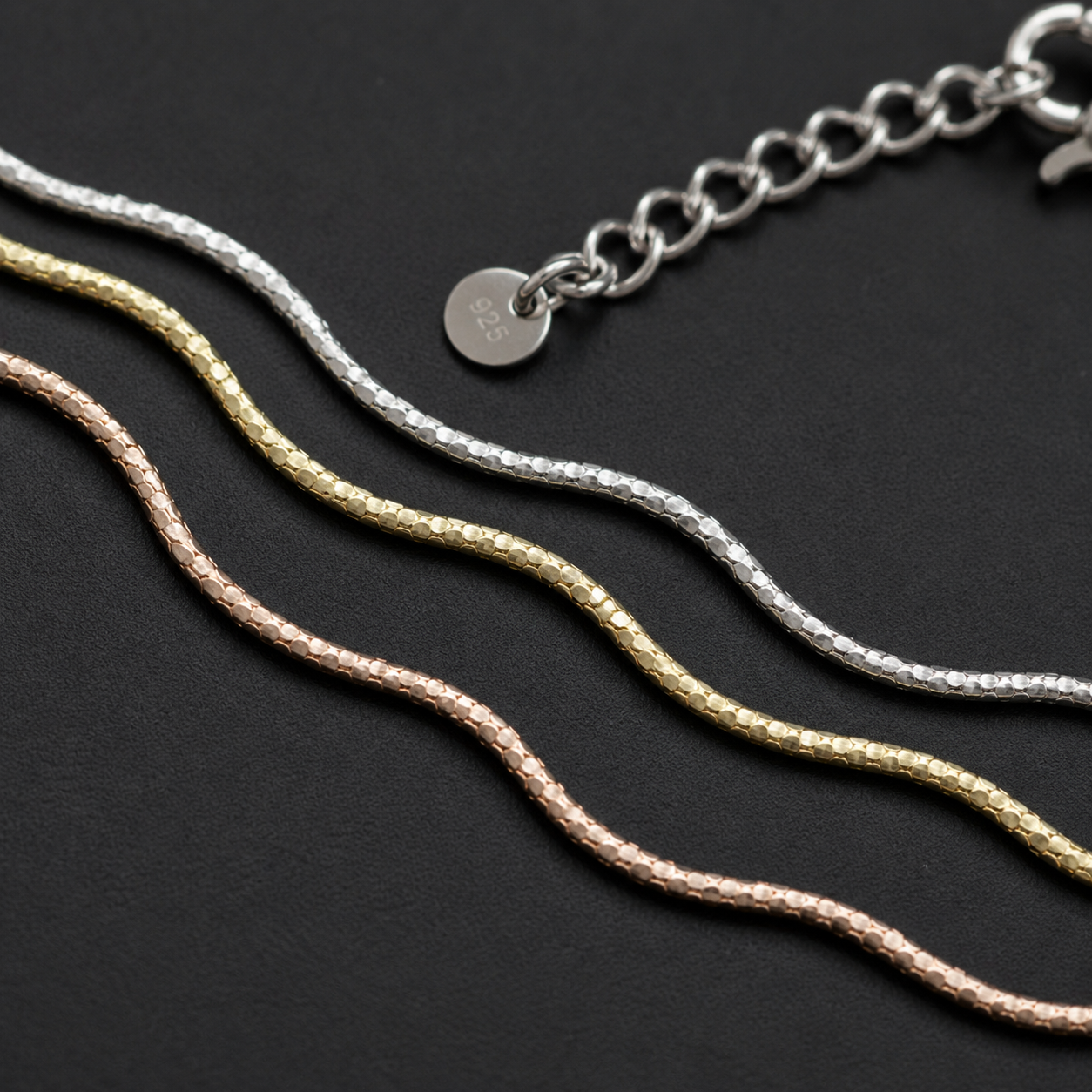 Three Tone Wavy Necklace | 925 Silver