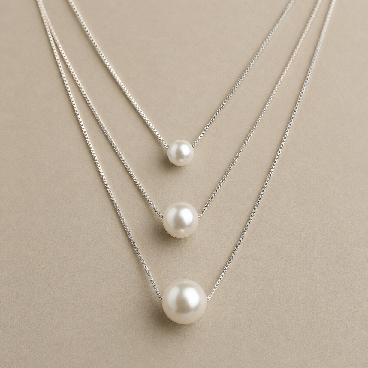 Trio Pearl Layered Necklace | 925 Silver
