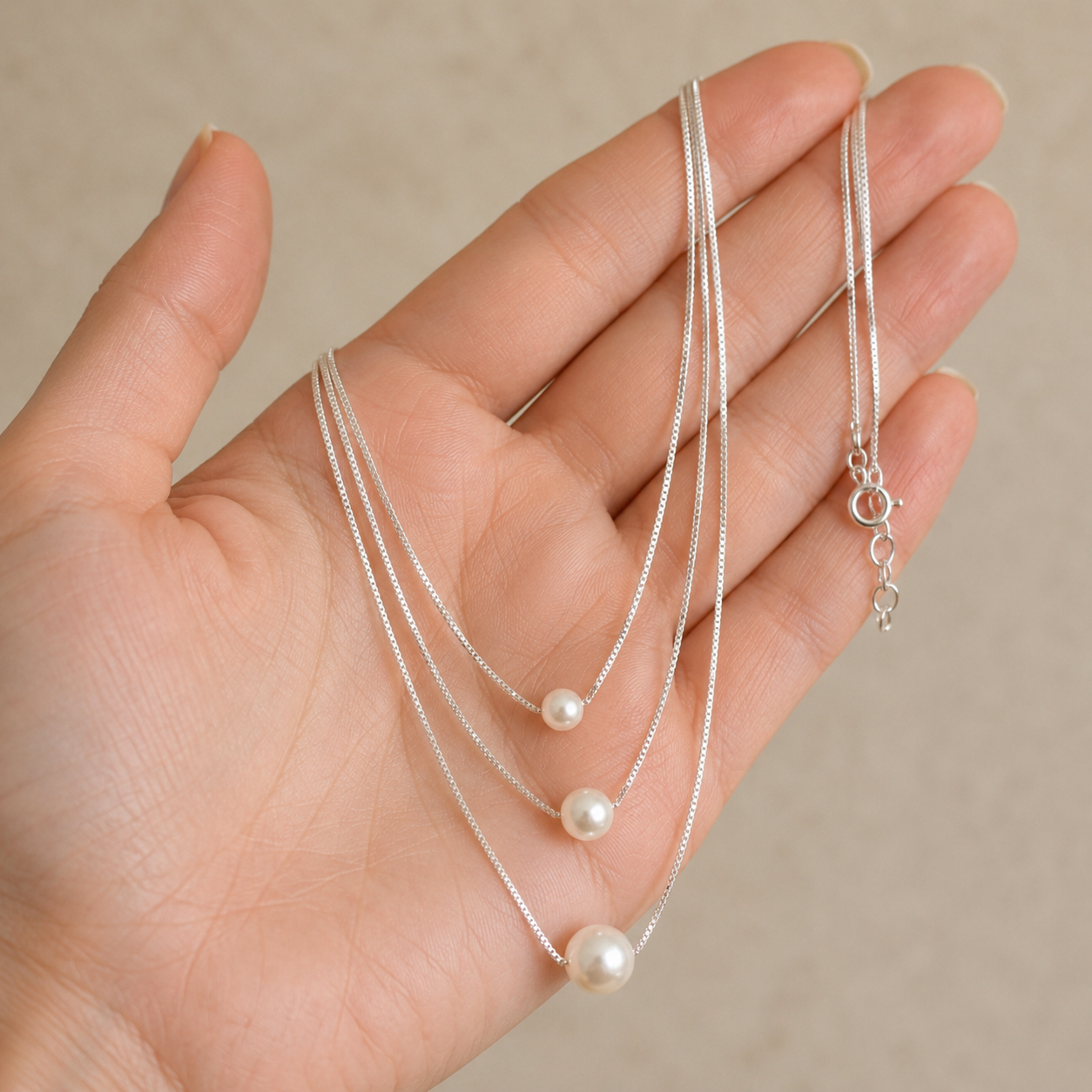Trio Pearl Layered Necklace | 925 Silver
