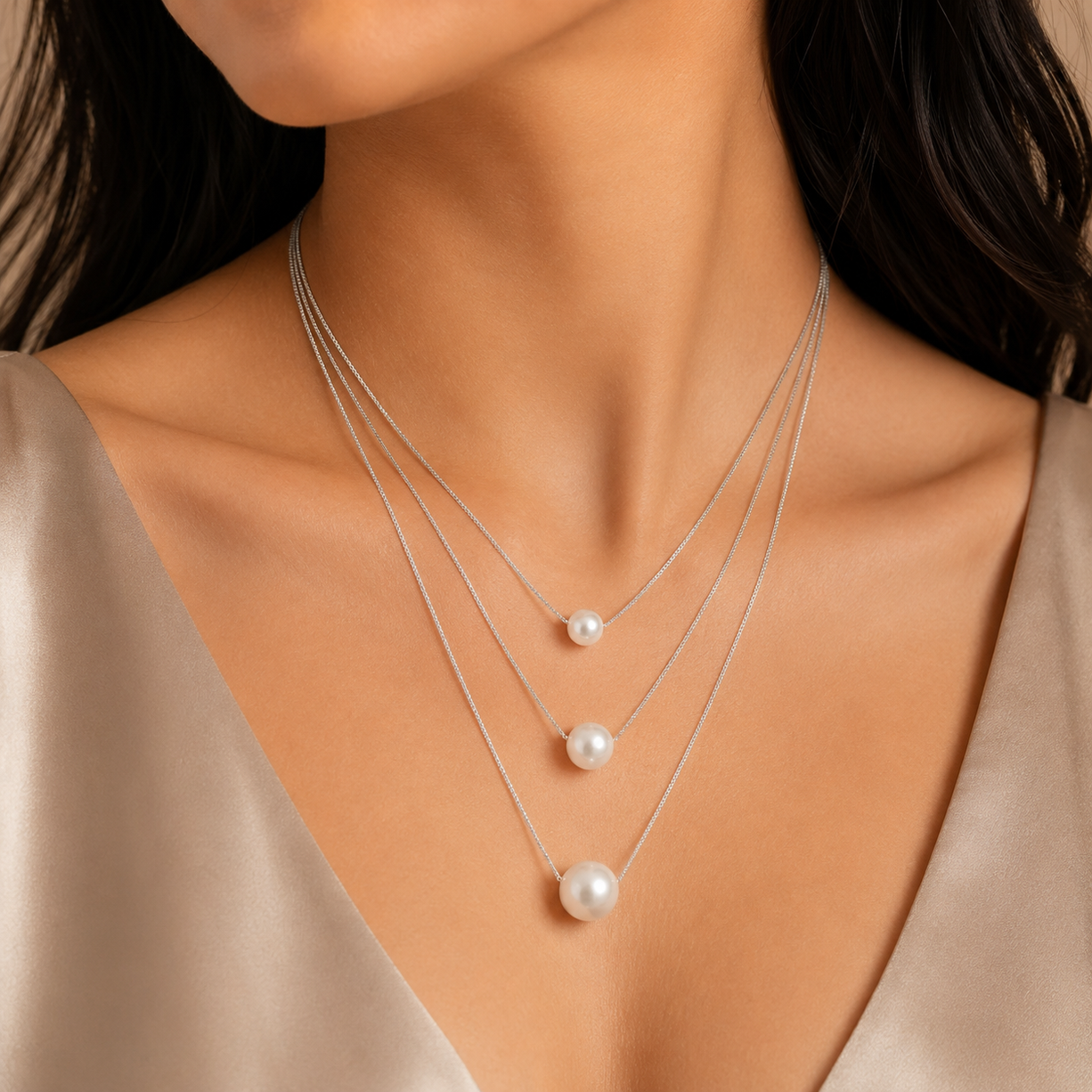 Trio Pearl Layered Necklace | 925 Silver