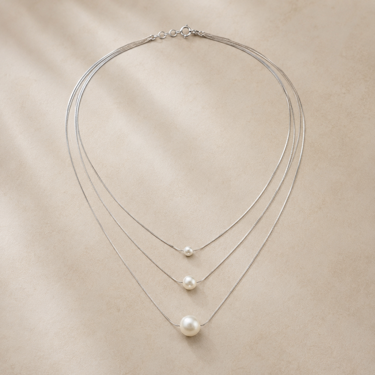 Trio Pearl Layered Necklace | 925 Silver