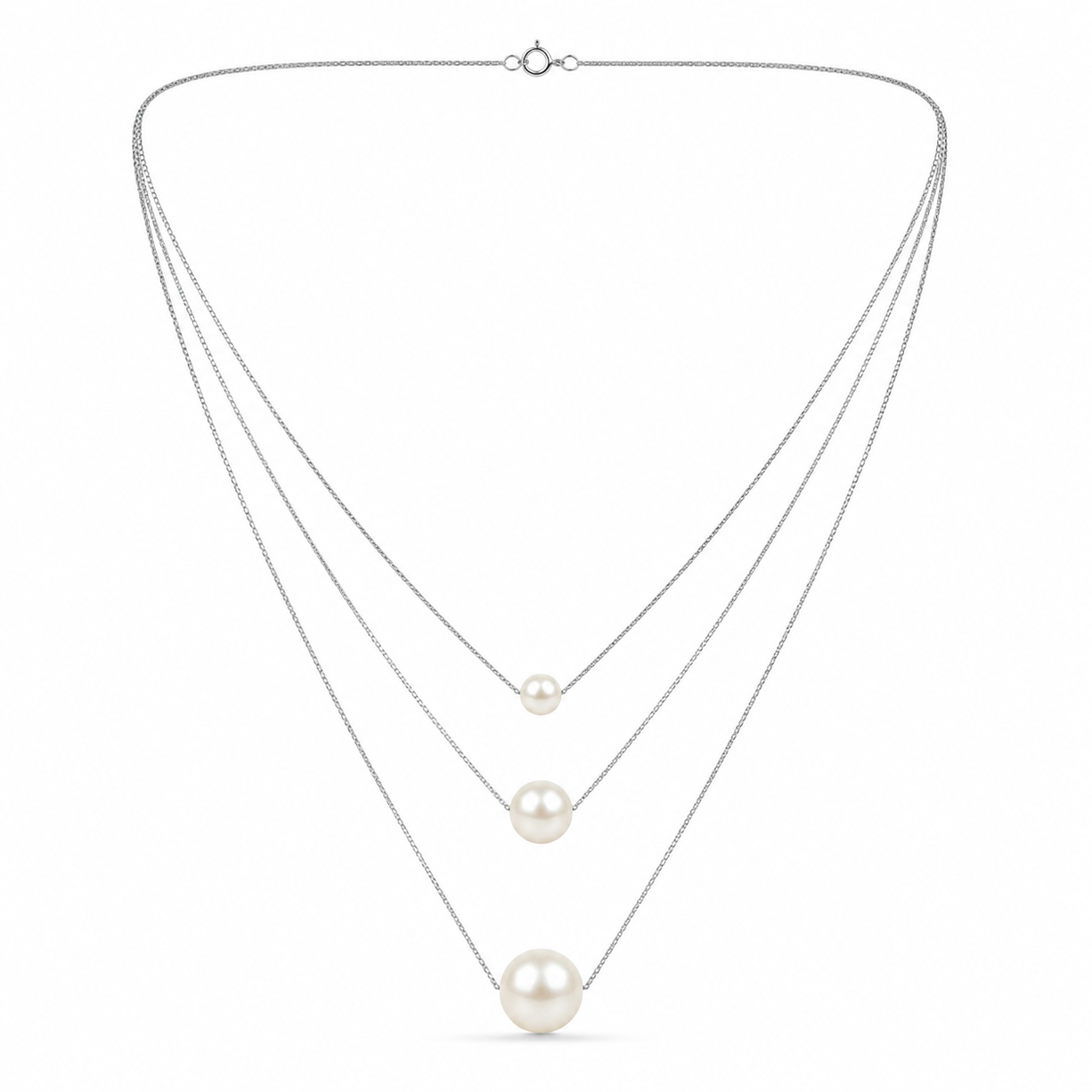 Trio Pearl Layered Necklace | 925 Silver