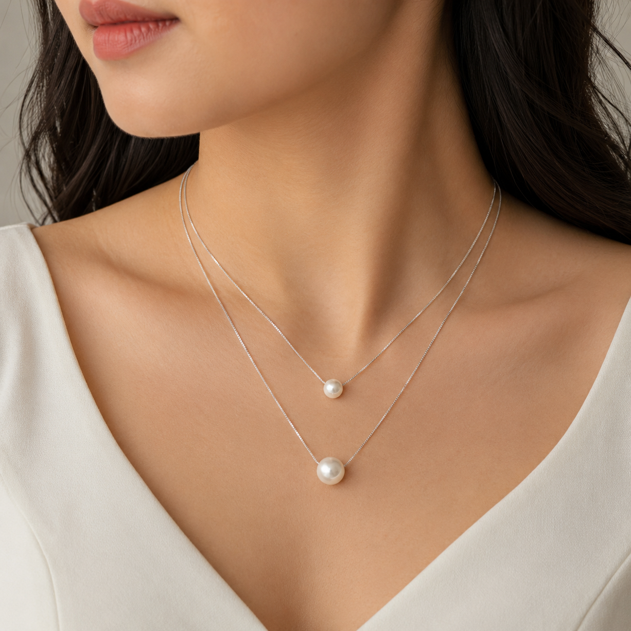 Twin Glow Pearl Necklace | 925 Silver
