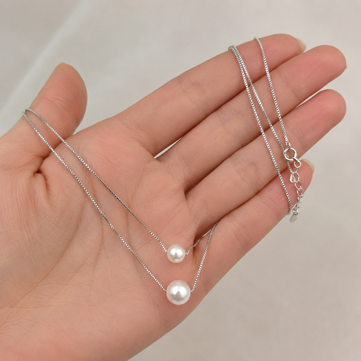 Twin Glow Pearl Necklace | 925 Silver
