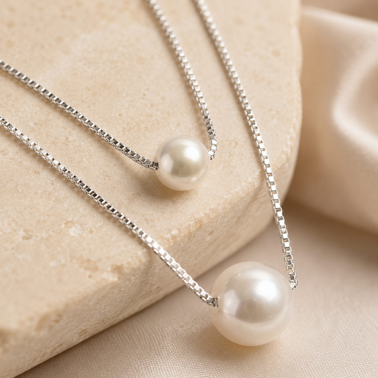 Twin Glow Pearl Necklace | 925 Silver