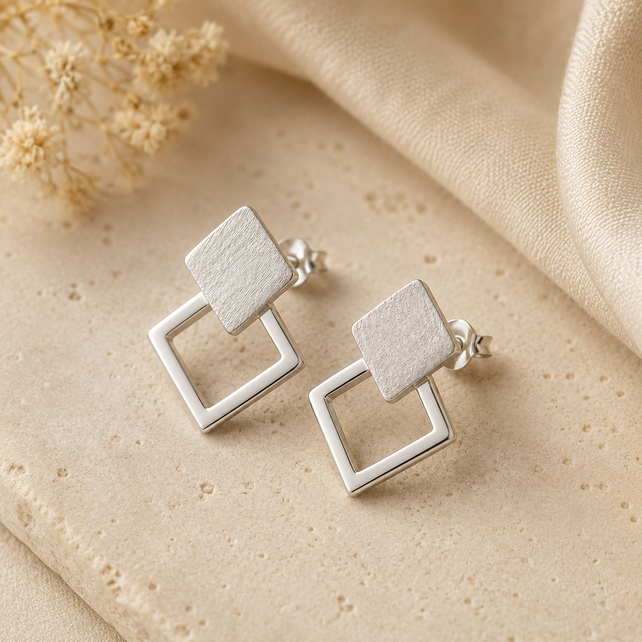 Twist Square Silver Earrings | 925 Silver