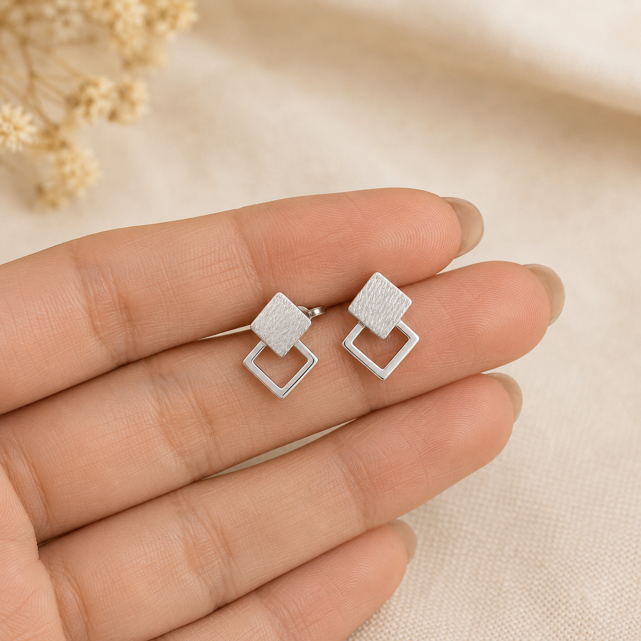 Twist Square Silver Earrings | 925 Silver