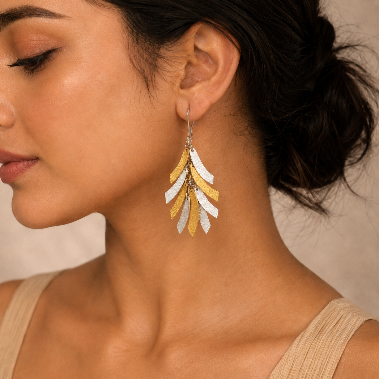 Two-Tone Featherfall Earrings | 925 Silver