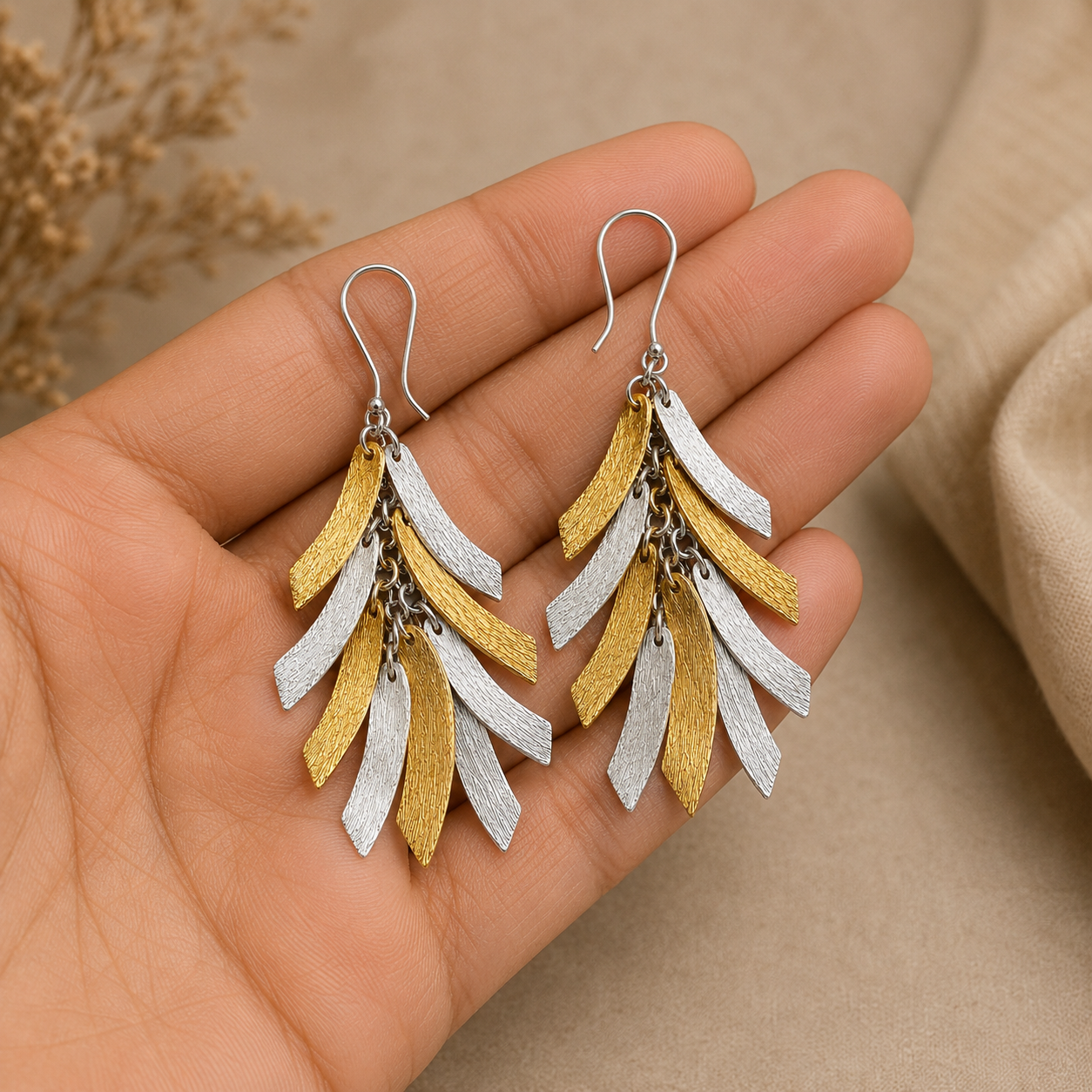 Two-Tone Featherfall Earrings | 925 Silver