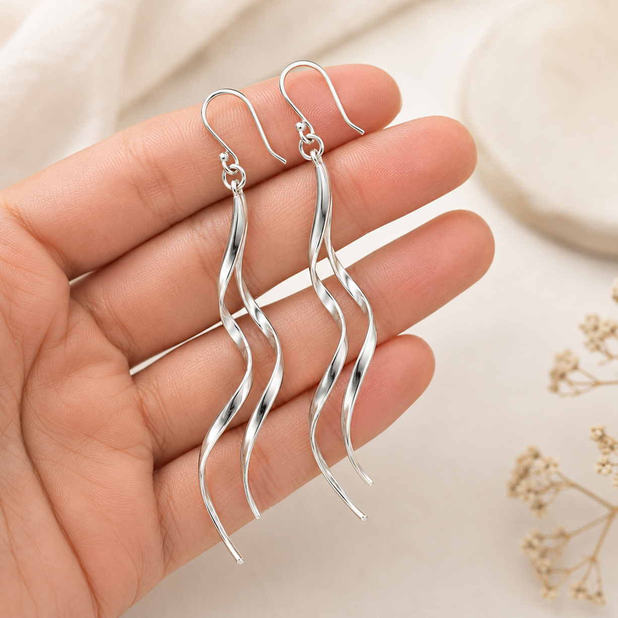 Wavy Silver Danglers | 925 Silver