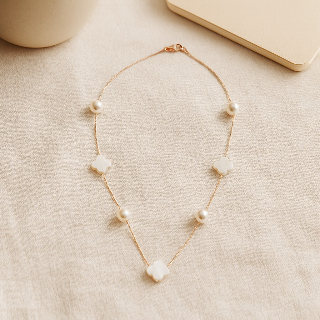 Pearldust Drift Stone Gold Charm Necklace | 925 Silver