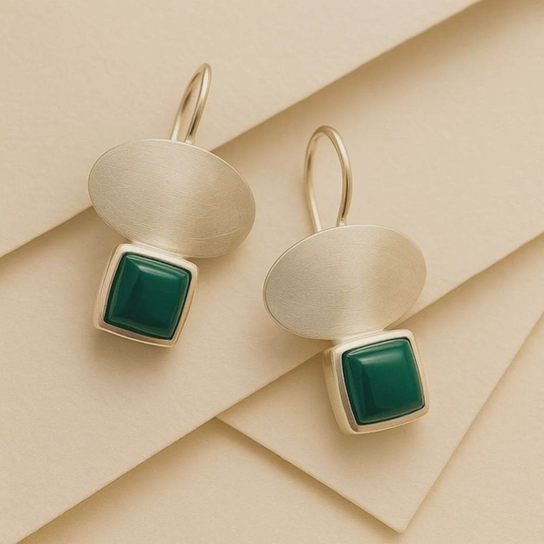 Green Silver Danglers | 925 Silver